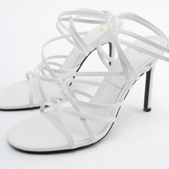 Zara high heel leather sandals white crossed thin strap Buckles - Picture 4 of 4